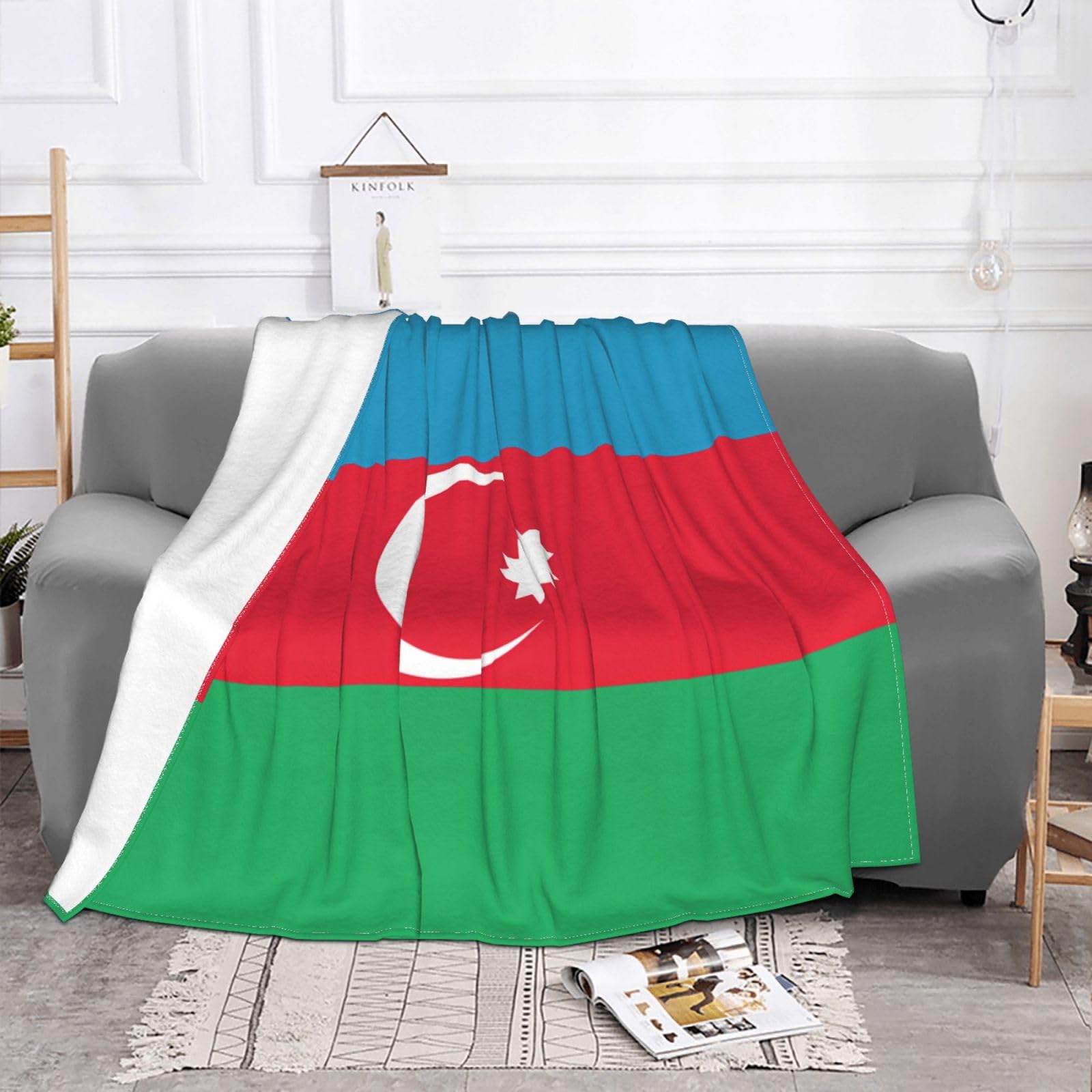 Manta de viaje portátil de 80 x 60 pulgadas, suave, resistente a las arrugas, plegable, exquisita bandera de Azerbaiyán