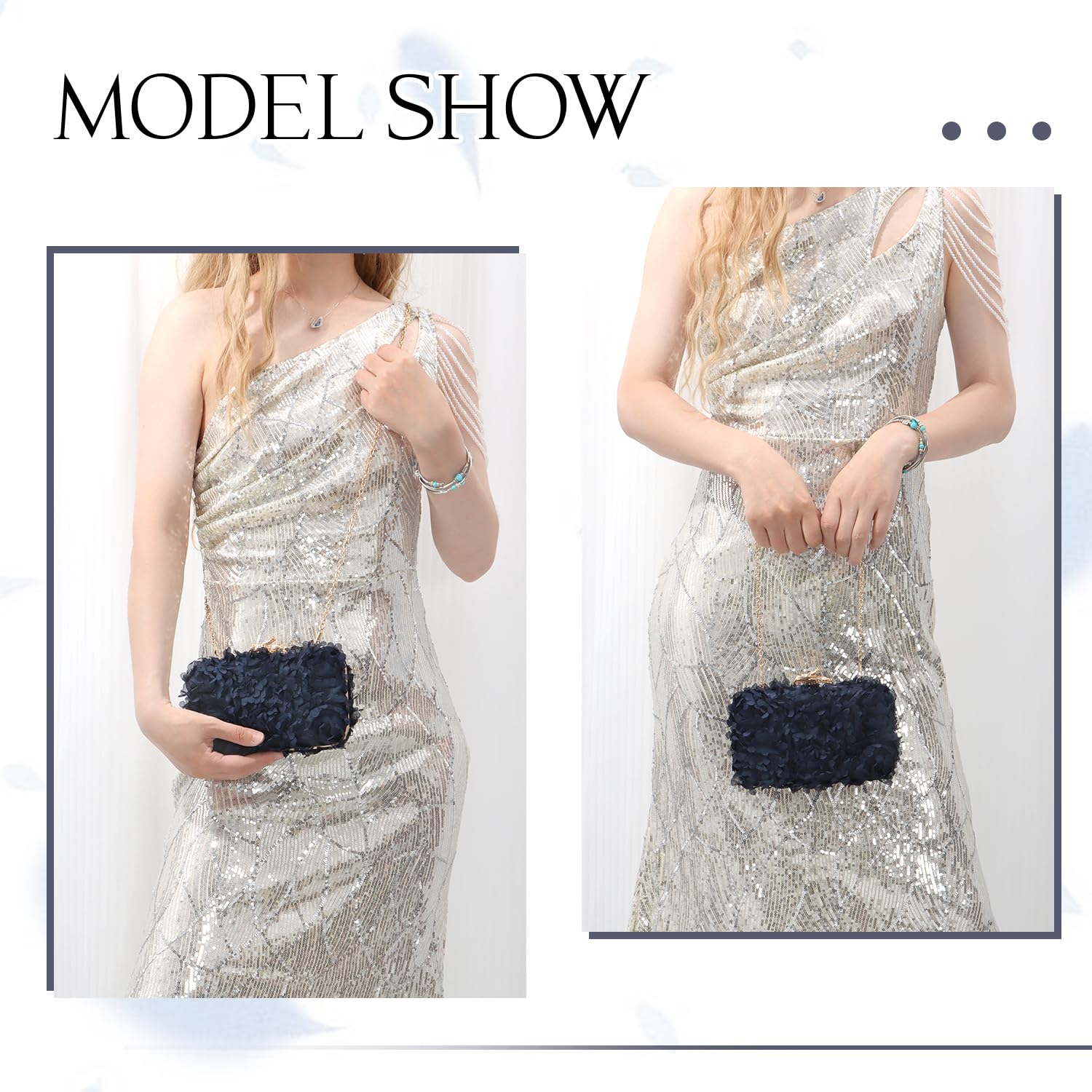 Flower Handbag Clutch Bolso de noche Bolsos florales con cadena para boda