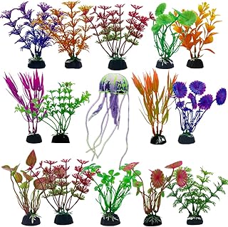 15 Pieces Artificial Fish Tank Plants Aquarium Decorations Artificial Plastic Simulation Fish Tank Bowl Plants and 1 Simulation Jellyfish for Home Office Aquarium Decor Hydroponic Plants