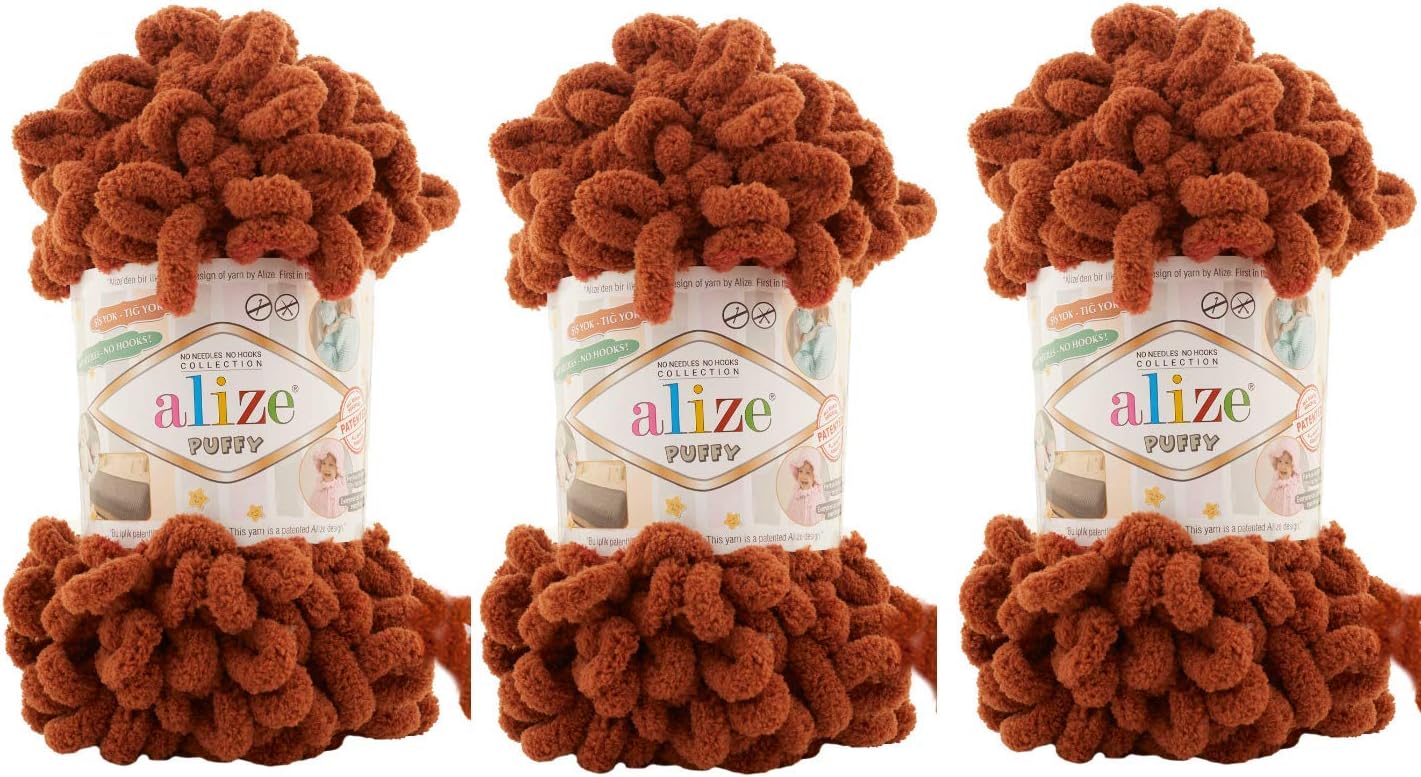 Loop Yarn Alize Puffy Baby Blanket Yarn Lot of 3skn 300gr 30yds 100% Micropolyester Soft Yarn Hand Knitting Yarn Super Chunky Bulky Woven Worested Yarn (597)