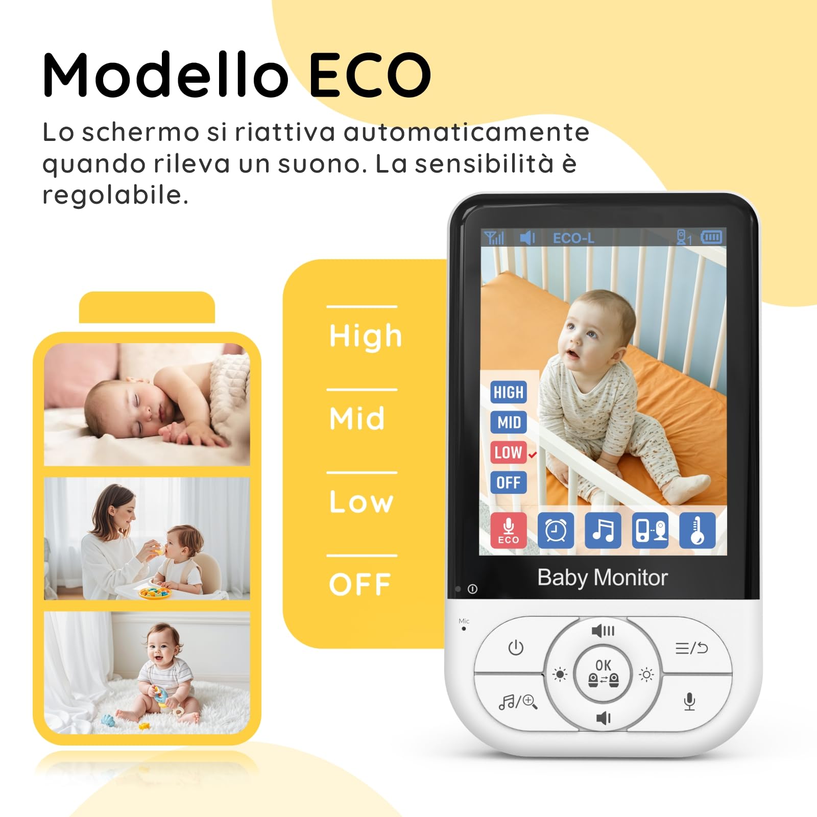 Babystar Babyphone con fotocamera, video da 3.2 pollici, visione notturna, monitoraggio della temperatura, modulo VOX a due vie, baby monitor da 2,4 GHz