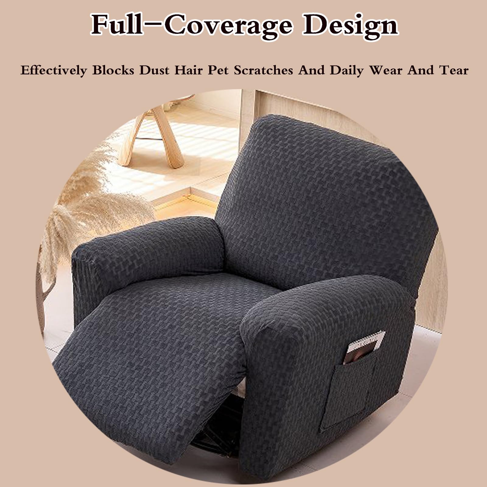 Copripoltrona Relax Reclinabile,Copripoltrona Reclinabile all-Inclusive,Lavabile Antiscivolo Copripoltrona,Copri Poltrona Elettrica con Tasche,per Poltrone Reclinabili 1,2,3 Posti