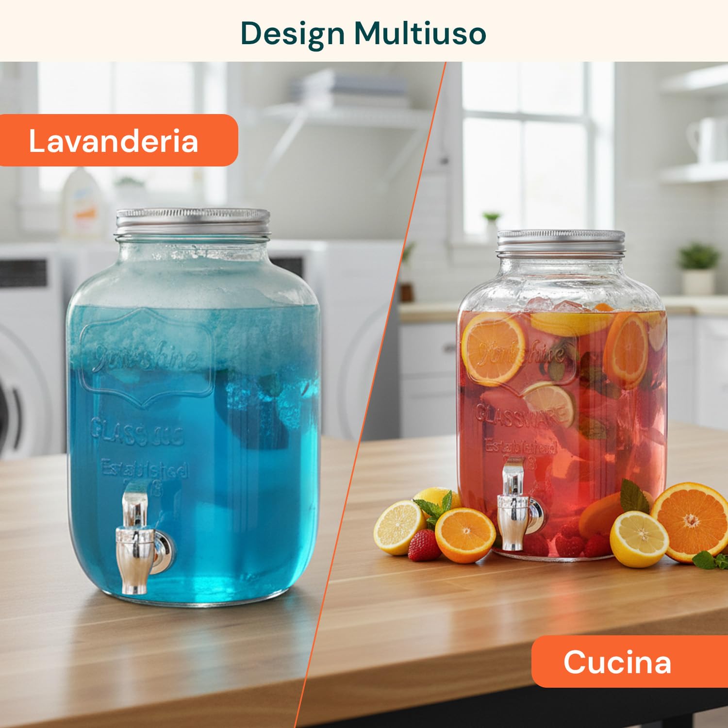 Avilia - Dispenser Bevande in Vetro 4L con Rubinetto e Infusore Integrato, Contenitore per Acqua e Succhi per Cucina e Ufficio, con Coperchio in Alluminio per Uso Quotidiano ed Eventi