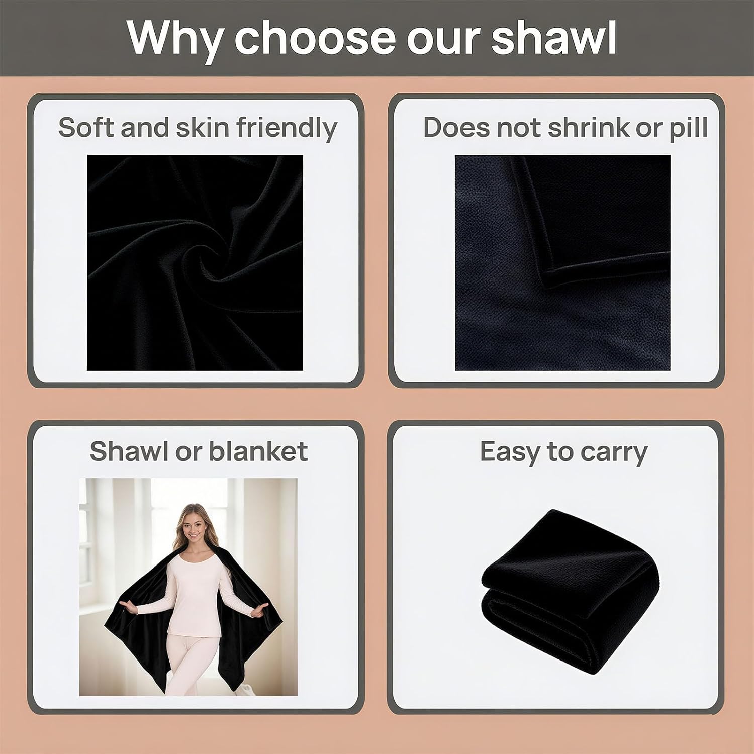 Wearable Blanket Poncho for Women & Men - 59"x31" Flannel Fleece Shawl Wrap, Soft Office Chair Blanket - Image 4