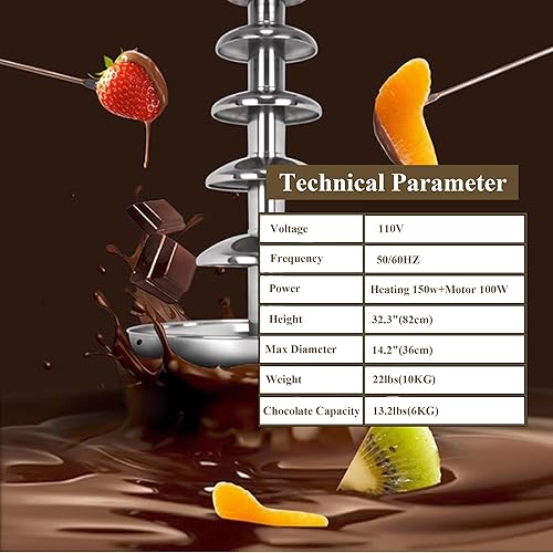 Miniatura 5 de Máquina de fuente de chocolate para fiesta, 6 niveles, acero inoxidable, fuente de chocolate caliente, fuente de cascada, fuente de fondue de