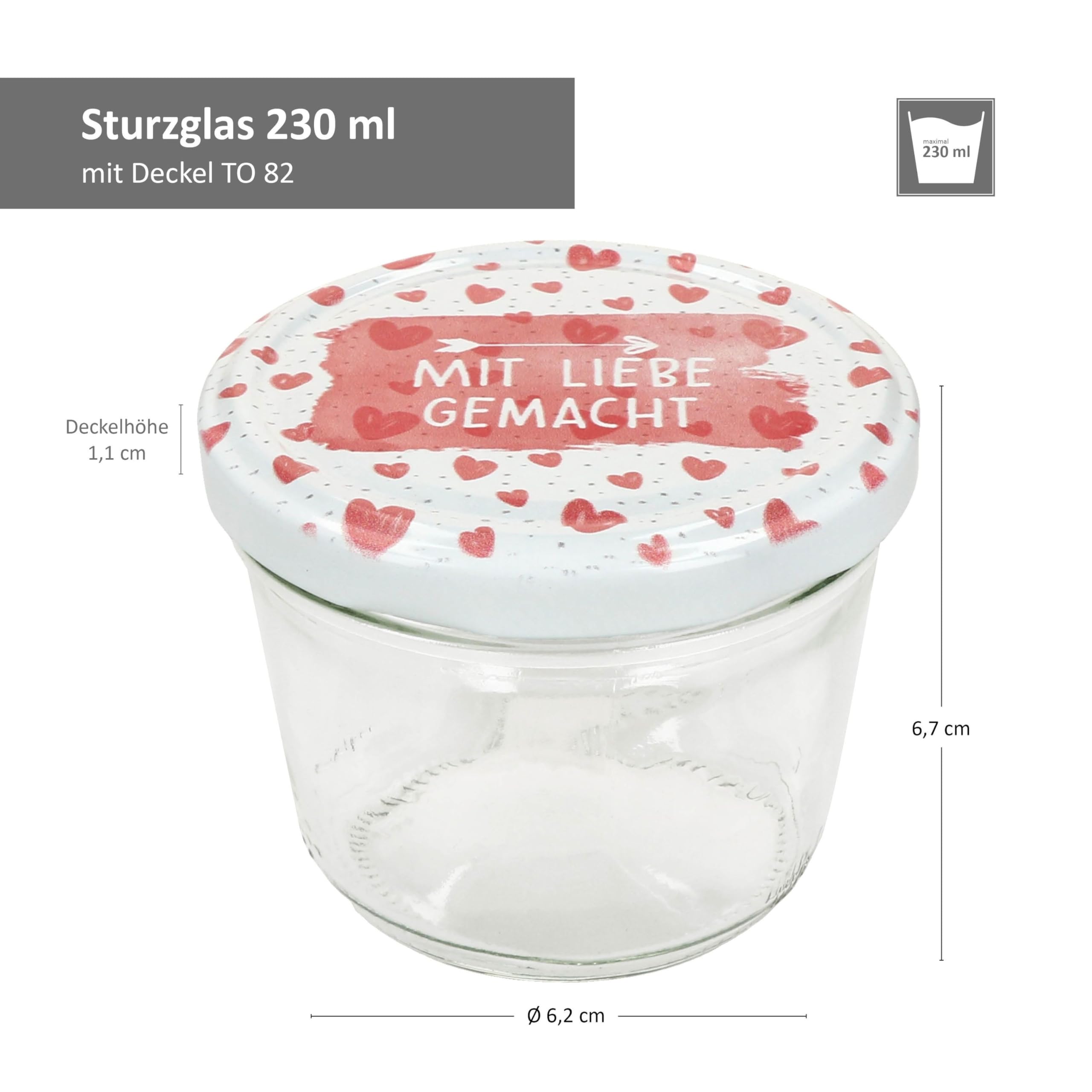 MamboCat Zestaw 40 słoików na przetwory 230 ml z zakrętką z miłością I słoiki na przetwory + TO 82 pokrywki z przepisem na diamentowy cukier, słoiki do przechowywania i konserwowania