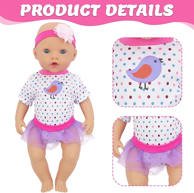 3 Sets Baby Doll Clothes for 14-18 Inch Dolls, 16 Inch Baby Doll Clothes Dresses and Accessories Outfits for New Born 15 Inch Baby Dolls(No Doll)