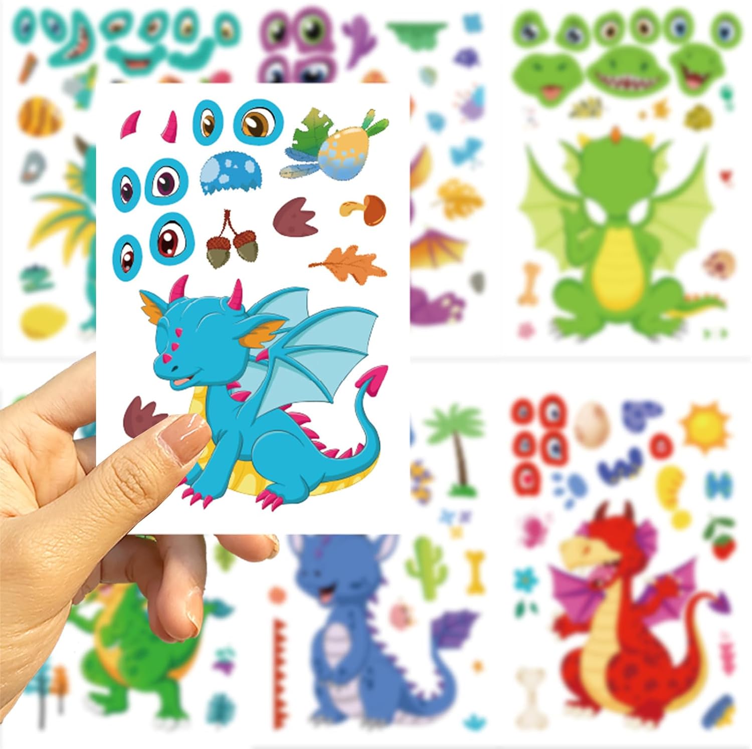 24 Sheets Make Your Own Dragon Stickers Cute Cartoon Waterproof PVC Face-Swapping Dragon Stickers: A Magical Collection for Endless Creative Fun and Decoration,Party Gifts
