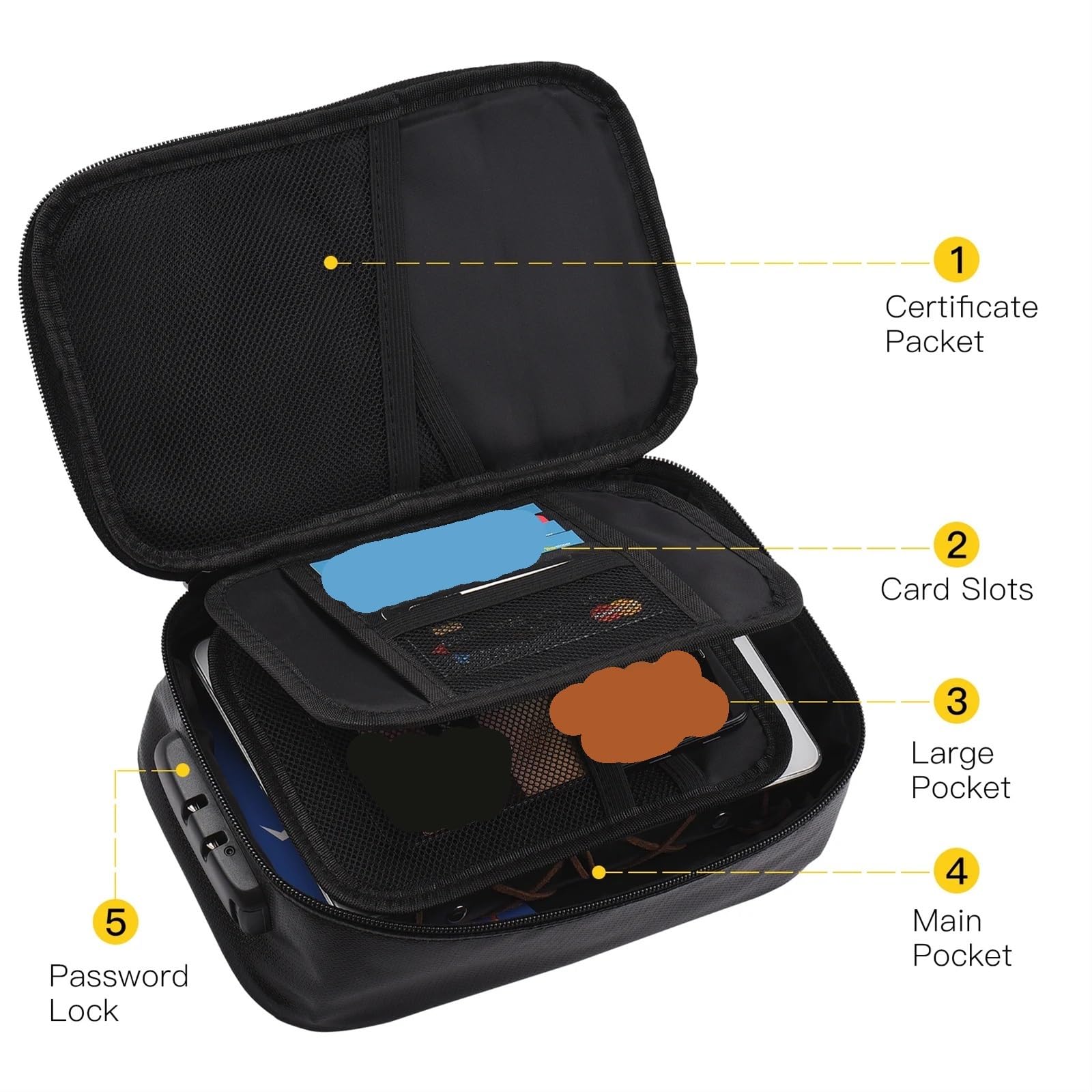 Borsa for Documenti ignifuga Organizer di Sicurezza Chiusura con Cerniera Custodia for Soldi Resistente al Fuoco e all'Acqua Custodia for Carte Multistrato(Black)