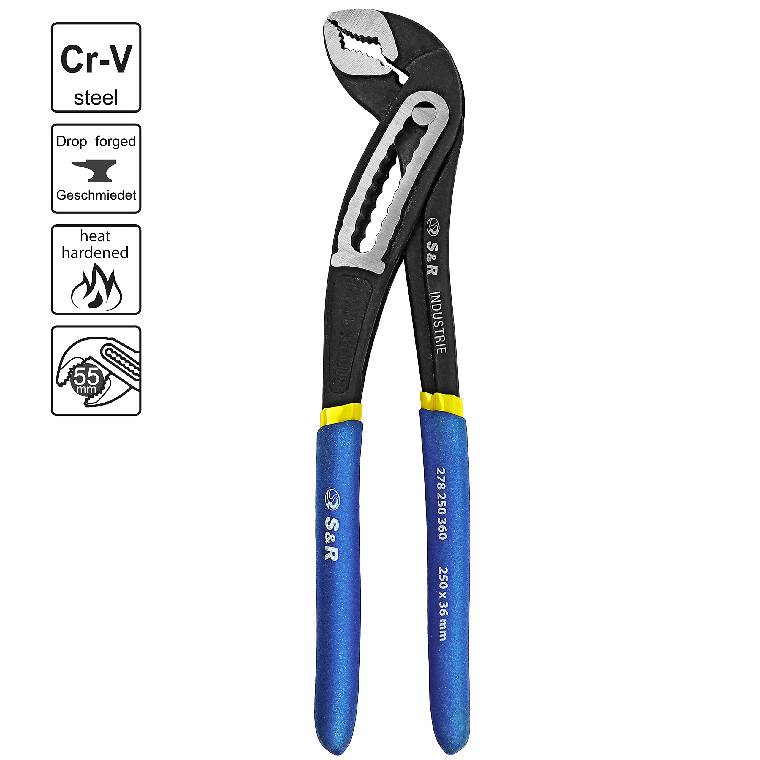 S&R Chiave a Pappagallo Professionale Regolabile 250 x 36 mm Acciaio al Cromo Vanadio Fosfatato Blu