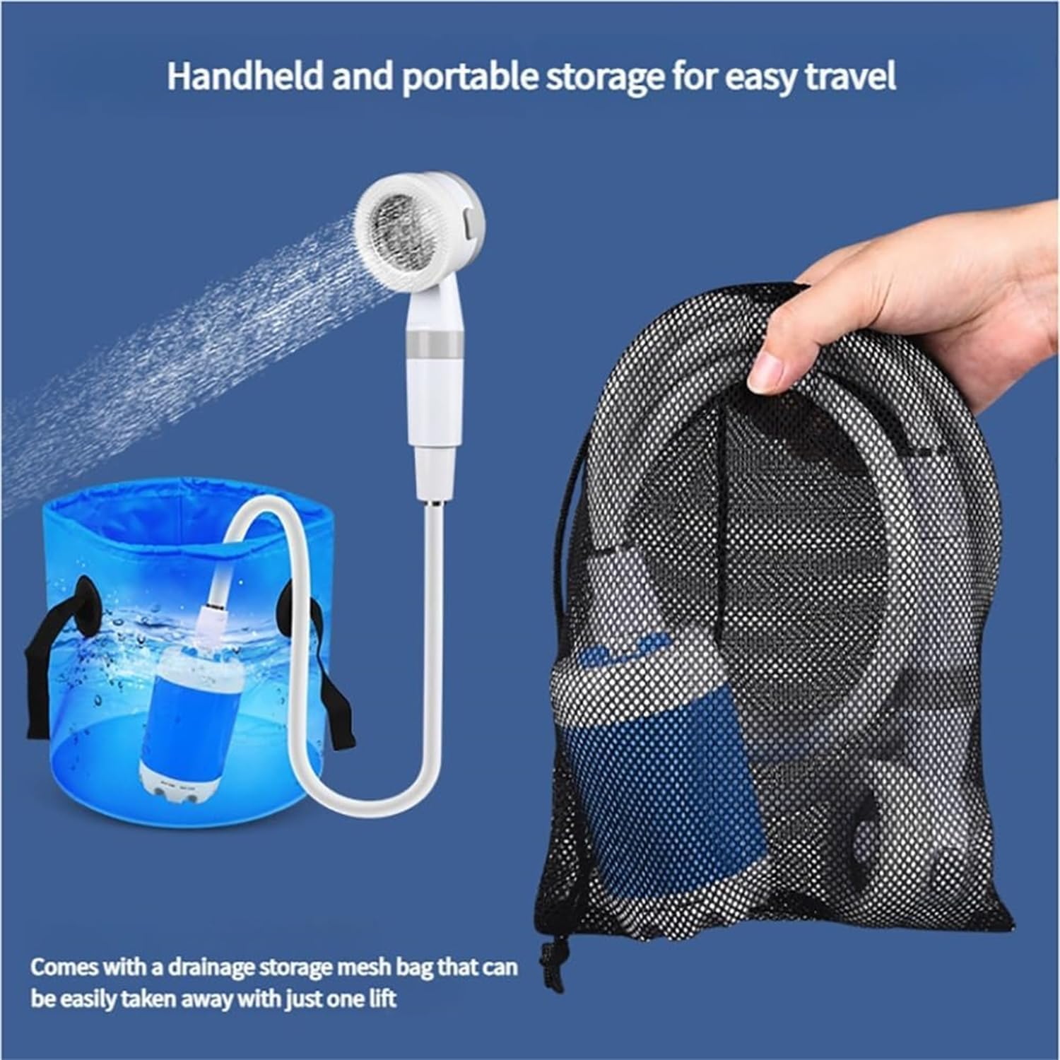 Portable Camping Shower with Adjustable Flow, USB Rechargeable Portable Camping Shower Pump-Rechargeable Outdoor Head Sprayer for Easy & Convenient Outdoor Cleaning (Regular)