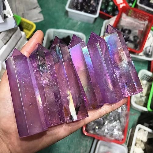 Miniatura 6 de Cristal natural áspero, magia natural, morado natural, Aura transparente, cuarzo transparente, piedra preciosa, torre de reiki (color : 1 pieza,