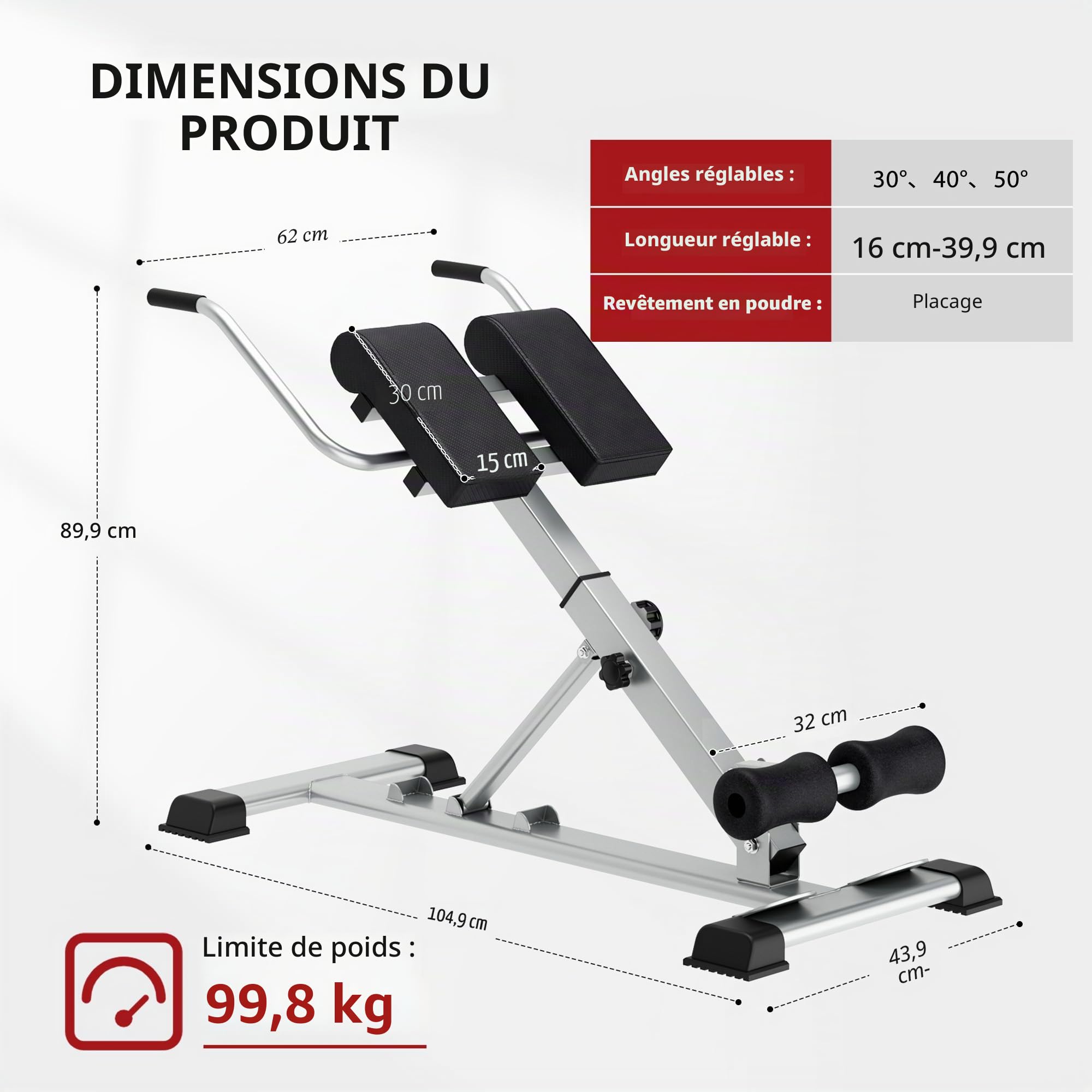 SogesHome Banc d’hyperextension Banc de Musculation Pliable Chaise Romaine Réglable pour Musculation Abdominaux et Lombaires pour Fitness à Domicile