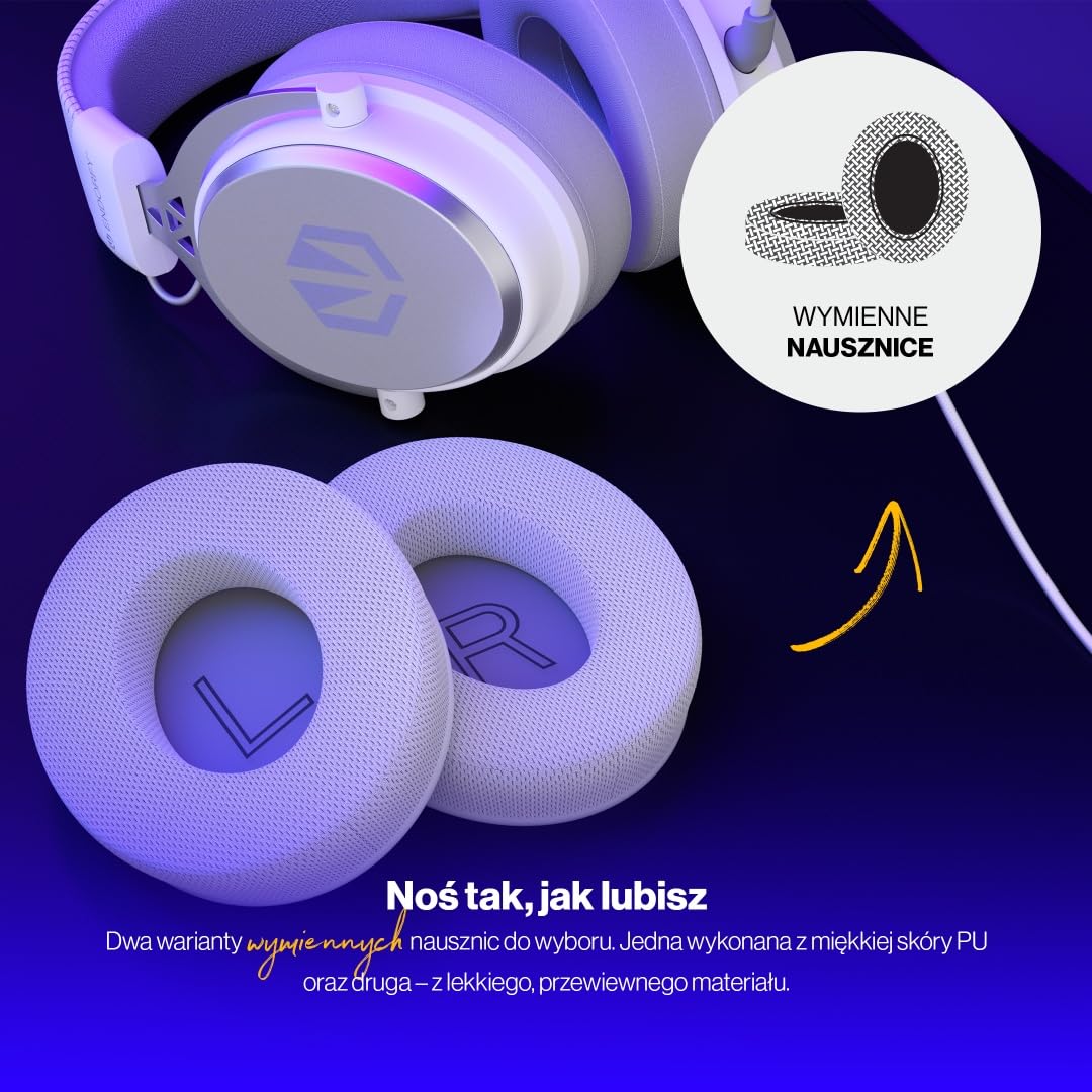 ENDORFY Viro Plus USB Onyx White słuchawki gamingowe 7.1 z mikrofonem, 53 mm, USB i jack 3.5 mm, memory foam, headset PC PS5 Xbox Switch, białe