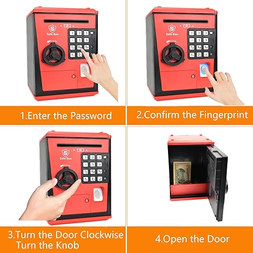 Miniatura 6 de LIKE Hucha de juguete Caja fuerte Hucha con huella dactilar cajero automático cajero automático máquina dinero moneda Caja de ahorros para niños