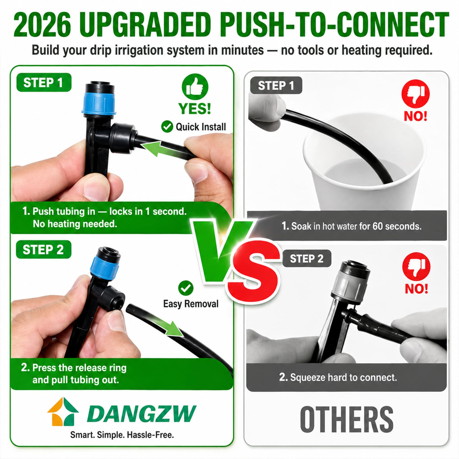 DANGZW Kit di irrigazione a goccia da 100 m, sistema di irrigazione automatica da giardino con tubi da 1,27 m e 60 m da 6,3 cm, spruzzatori regolabili per aiuole rialzate, prato, serra