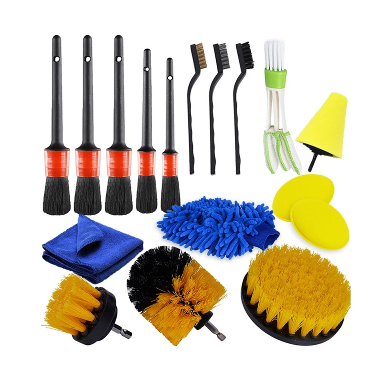 Autoreinigungs-Detailing-Bohrmaschinen-Schrubber-Bürsten-Set in Mehreren Größen for die Reinigung von Autoleder, Lüftungsschlitzen und Felgen, Schmutz, Staub und Reinigungswerkzeug(Suit 1)