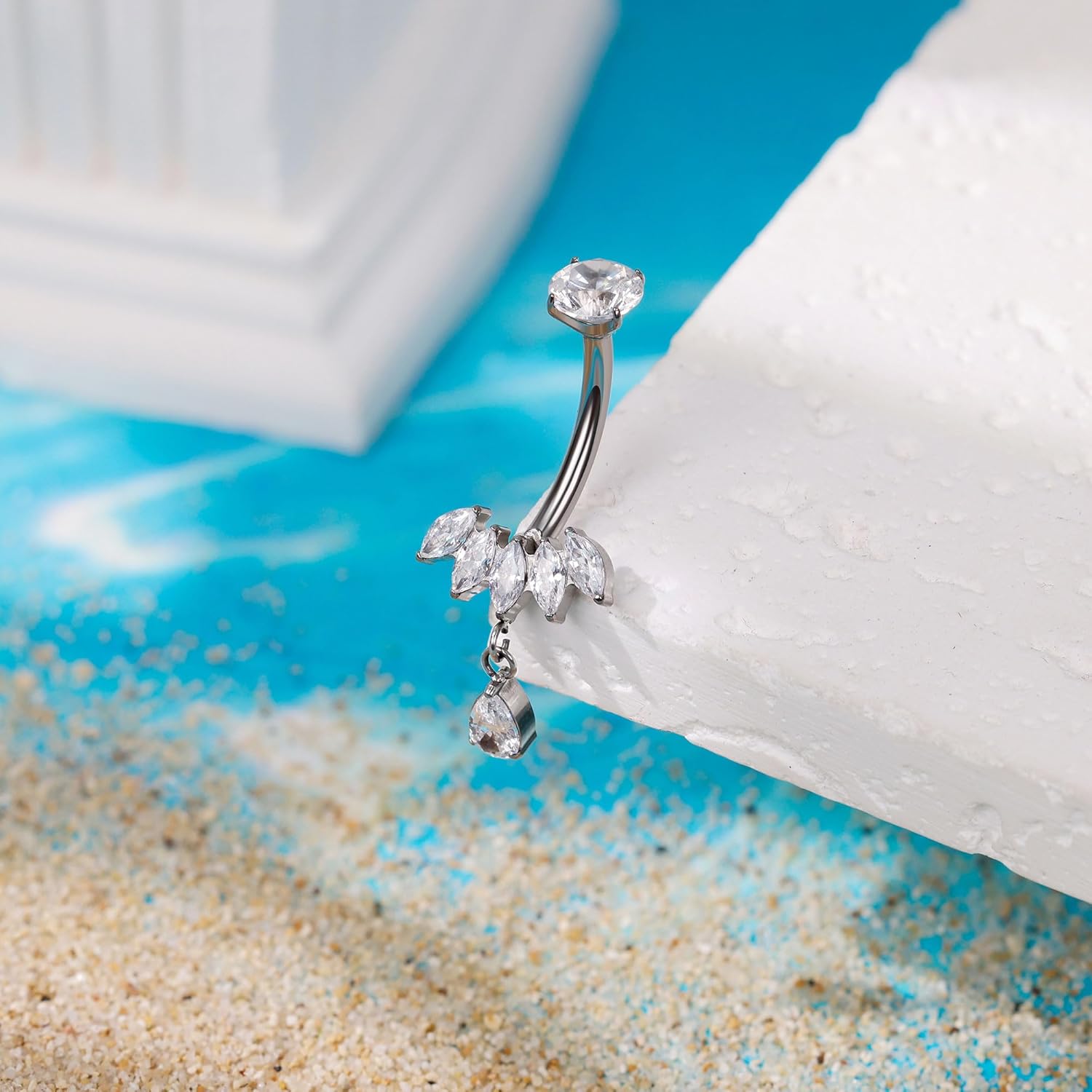 REVOLIA 14G G23 Solid Titanium Dangle Belly Button Ring for Women Teardrop Dangling Navel Ring Internally Threaded CZ Belly Navel Piercing Jewelry 10MM - Image 2