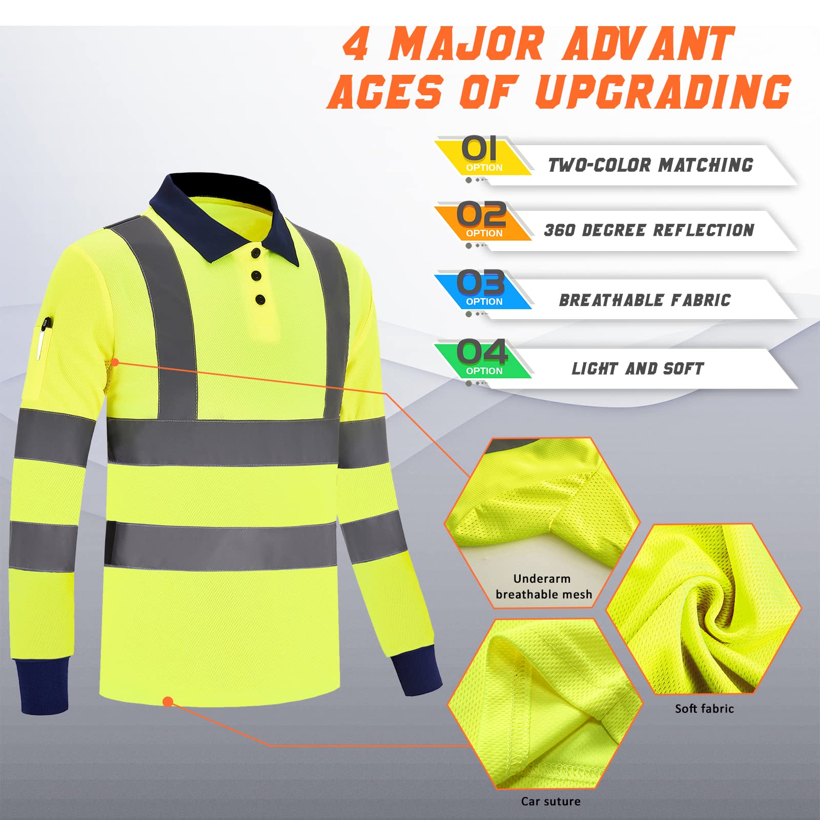 AYKRM Polo de sécurité Travail Haute visibilité Manches Longues