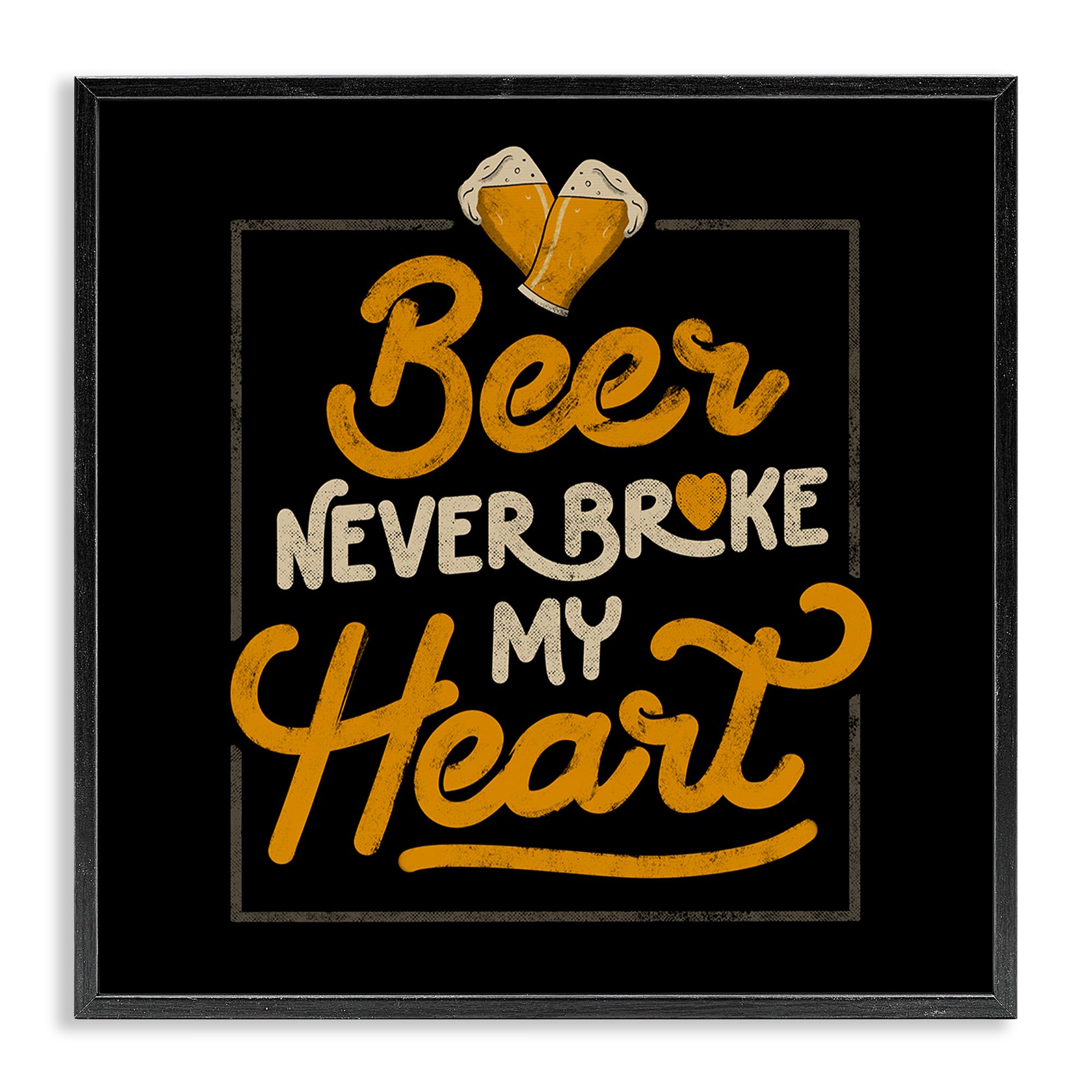 Stupell Industries Midnight Black (Textured) 'Beer Never Broke My Heart'| Framed Giclee Art