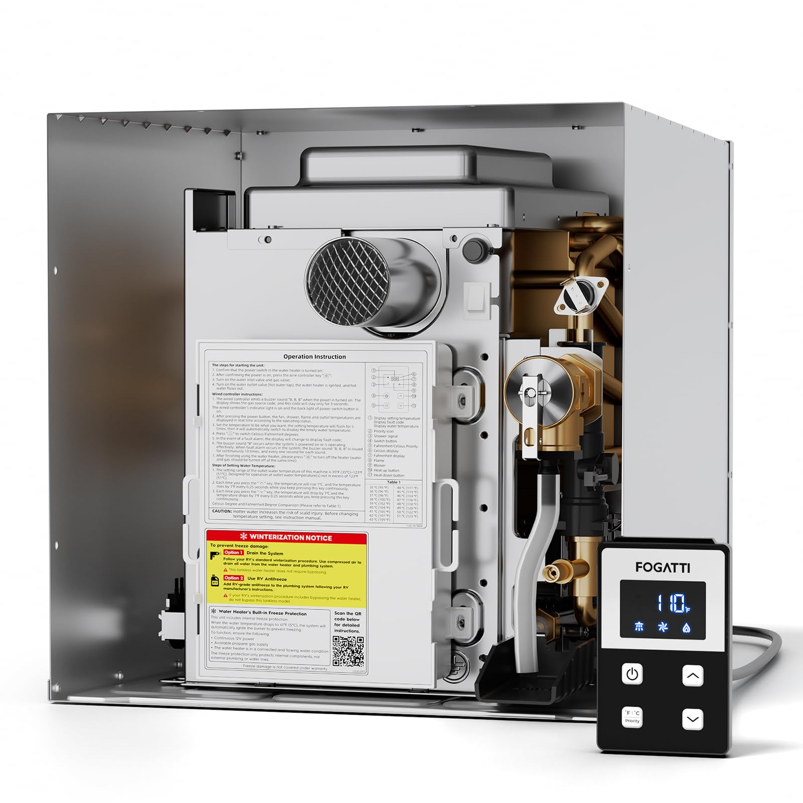 FOGATTI InstaShower 8 Plus RV Tankless Water Heater, Propane, DC 12V