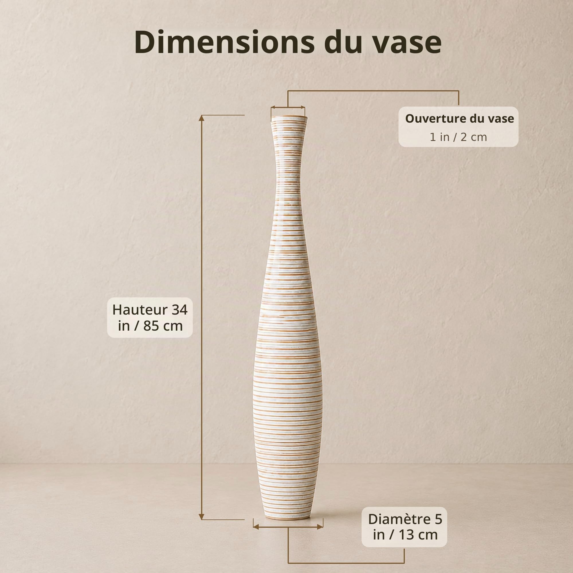 Leewadee Grand Vase de Sol 85 cm Bois de Manguier Pampa & Fleurs Séchées
