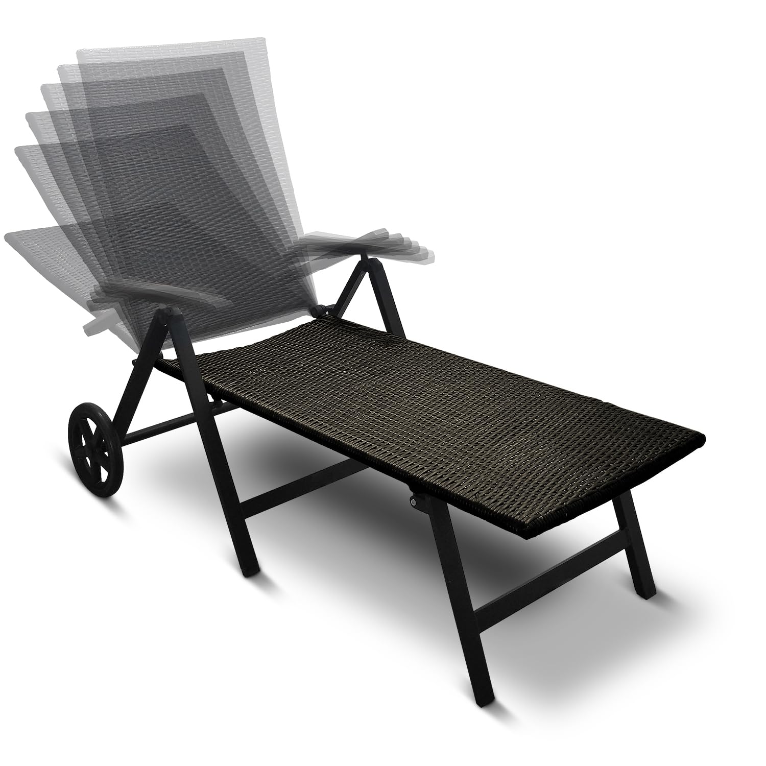 Generisch Aluminium Polyrattan Rollliege verstellbare Relaxliege 120 kg belastbar Sonnenliege Klappbare Gartenliege Campingliege Grau Neu