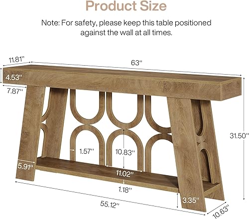 Miniatura 2 de Tribesigns Mesa consola de 63 pulgadas con patas arqueadas, mesa de entrada de granja grande de 2 niveles para pasillo, sala de estar o dormitorio,