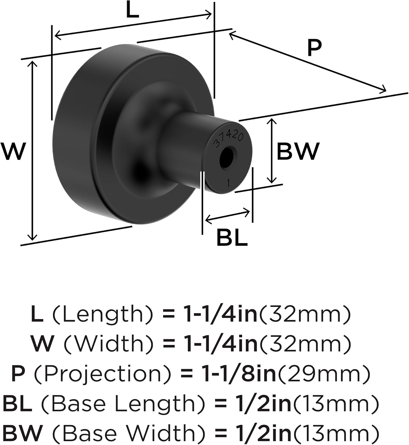 Amerock Merced 1-1/4 inch (32mm) Diameter Matte Black Cabinet Knob, BP37420MB