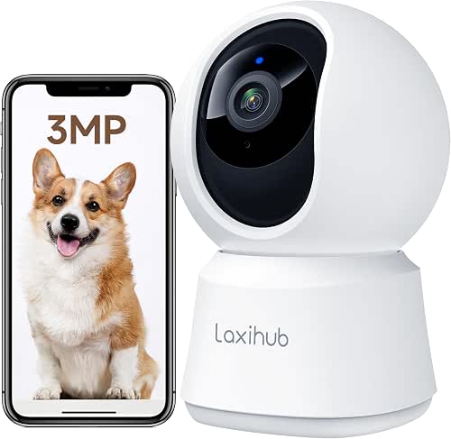LAXIHUB Telecamera Wi-Fi Interno 2K 3MP, PTZ 355° Telecamera Sorveglianza
