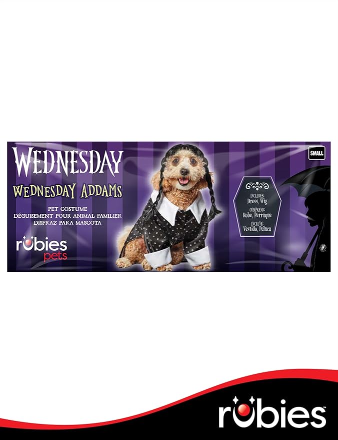 Disfraz Wednesday Addams para Perros o Gatos, Negro, Talla S miniatura 4