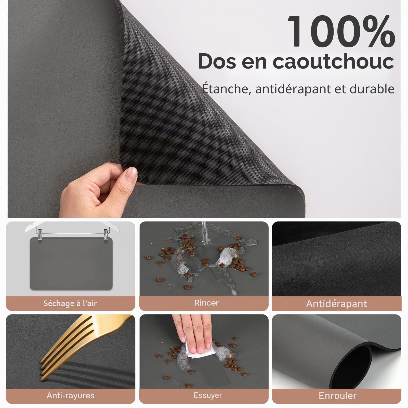 Tapis de Bol pour Chien Absorbant, Tapis antidérapant pour Bols de Nourriture et d'eau pour Chats, Tapis d'alimentation pour Animaux de Compagnie, Tapis de Placement (Dark Grey, 60 x 120 cm)