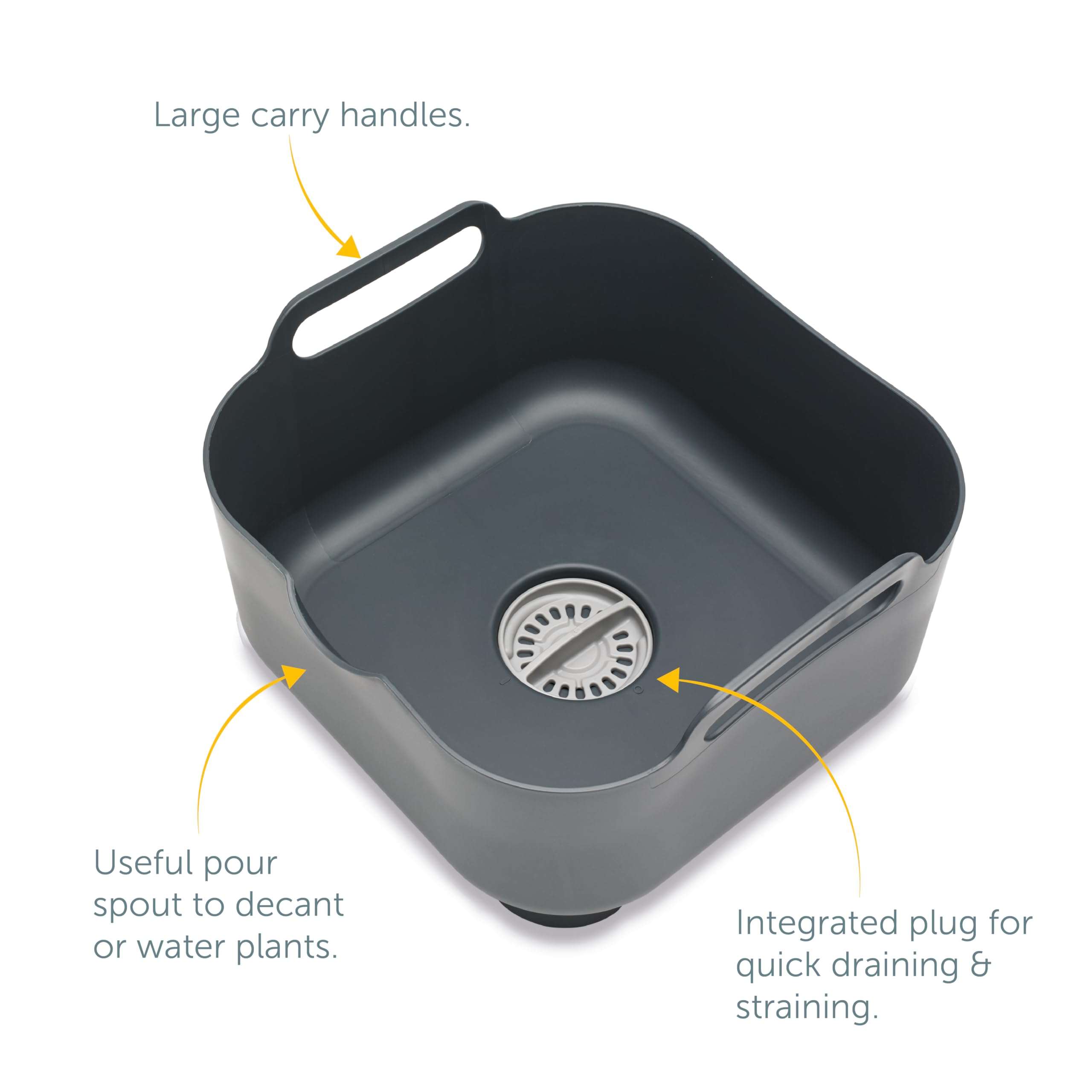ReBorn - Cuenco de lavado reciclado - Lavado y drenaje de platos de cocina - Asas de transporte grandes - Enchufe integrado - Boquilla de vertido útil - Capacidad de 9 litros - Fabricado en Gran