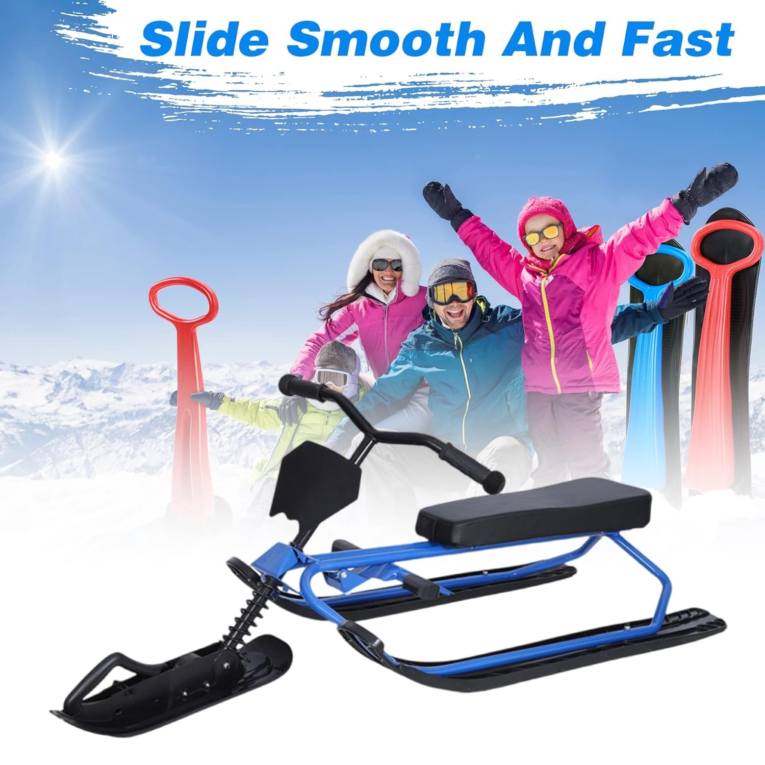 Luge de Direction, Luge Laneetal, Siège Rembourré au Volant avec Réglage 3 Positions, Corde de Traction Automatique avec 2 Freins à Pied