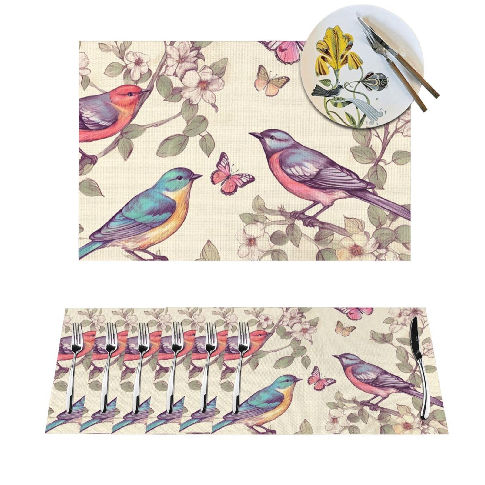 Set de table PVC oiseau papillon 30x45cm antidérapant nappe individuelle décoration table