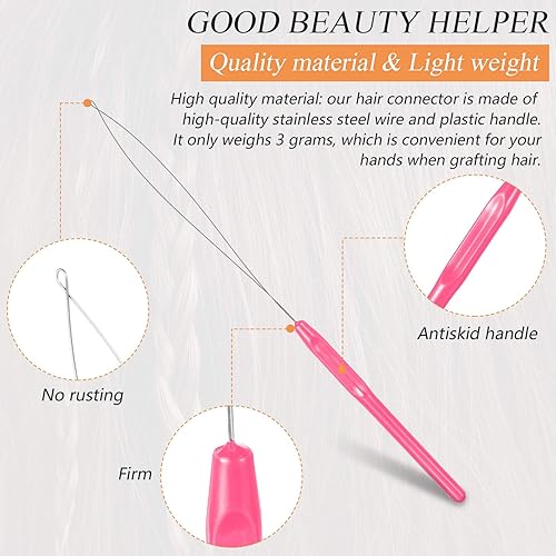 Miniatura 2 de 20 piezas de extensión de cabello, enhebrador de aguja, gancho de tracción, herramienta para extensiones de cabello o plumas, herramientas de gancho