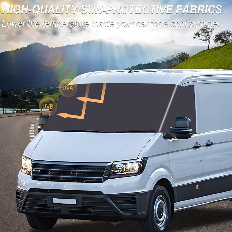 BAKENLON Szélvédő Takaró VW Crafter 2006-2017 - Vízálló Hővédő Szélvédőponyva, Jég, Hó és Por Ellen, 600D Anyagból, Fekete