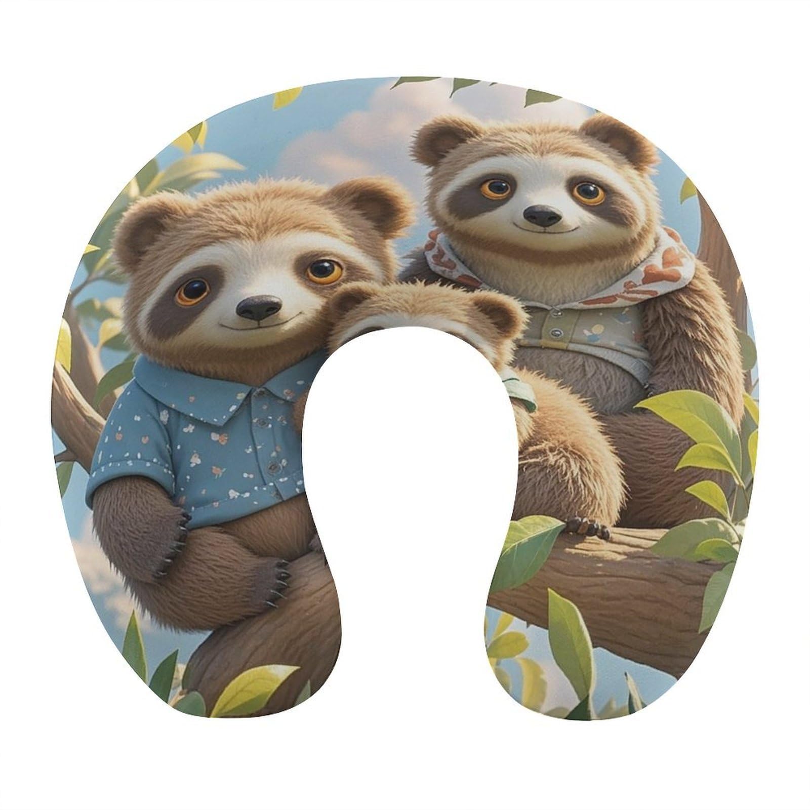 FekiLoot Sloth Family Travel Pillow U Shaped Neck Pillow Comfortable Memory Foam Pillow Portable Soft Headrest Lightweight Neck and Head Support for Planes Trains Self-Driving Cars