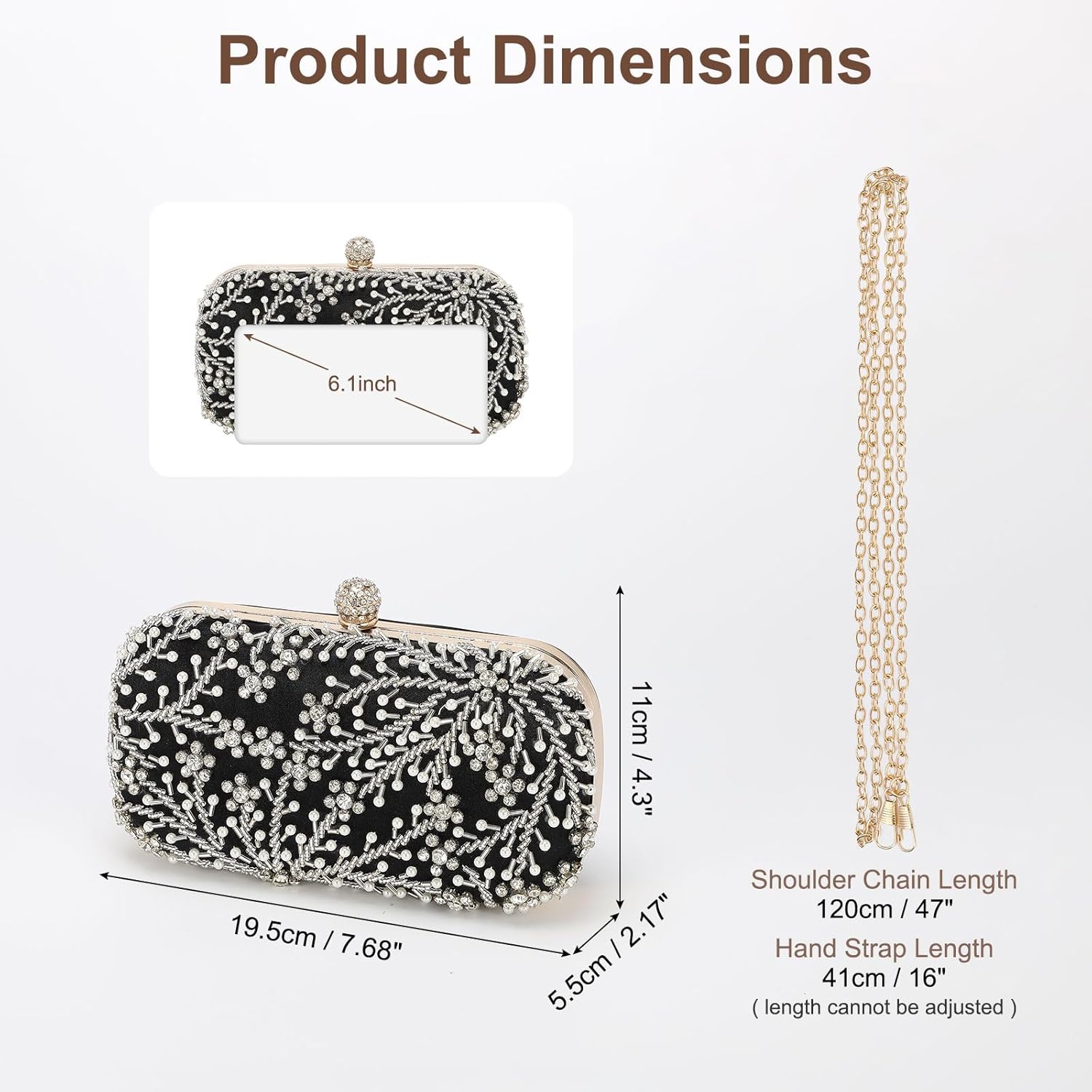 Evening Bags Clutch Purses for Women Formal, Bridal Purses Rhinestone Handbags Shoulder Bag with Chain Sparkly - Image 3