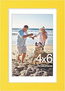 decorUhome 4x6 Picture Frame, Display Pictures 3.5x5 with Mat or 4x6 without Mat, Wall & Tabletop Display Photo Frame, Yellow, 1 Pack