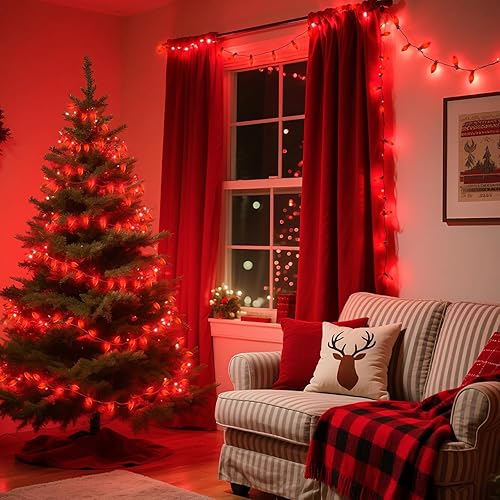 Miniatura 5 de Brightown Paquete de 25 bombillas incandescentes C9, bombillas rojas C9 de repuesto para cadena de luces de Navidad, base intermedia E17, 7 W