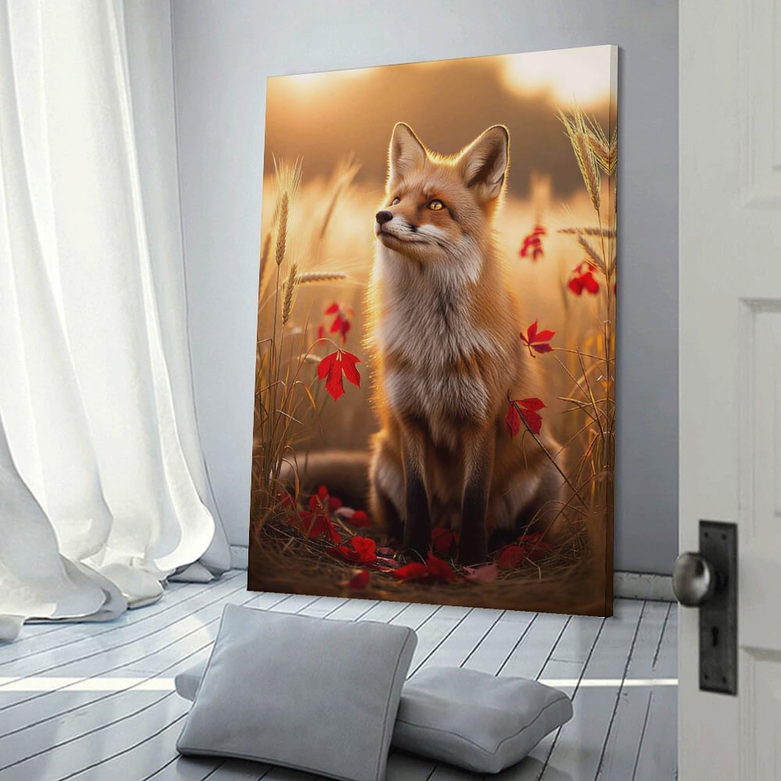 Junmoney Fox in A Wheat Field Home Decor Wall Art 20x30inch(50x75cm), for Office, Study Or Home Workspace, Home Office Artwork with Decorative Appeal