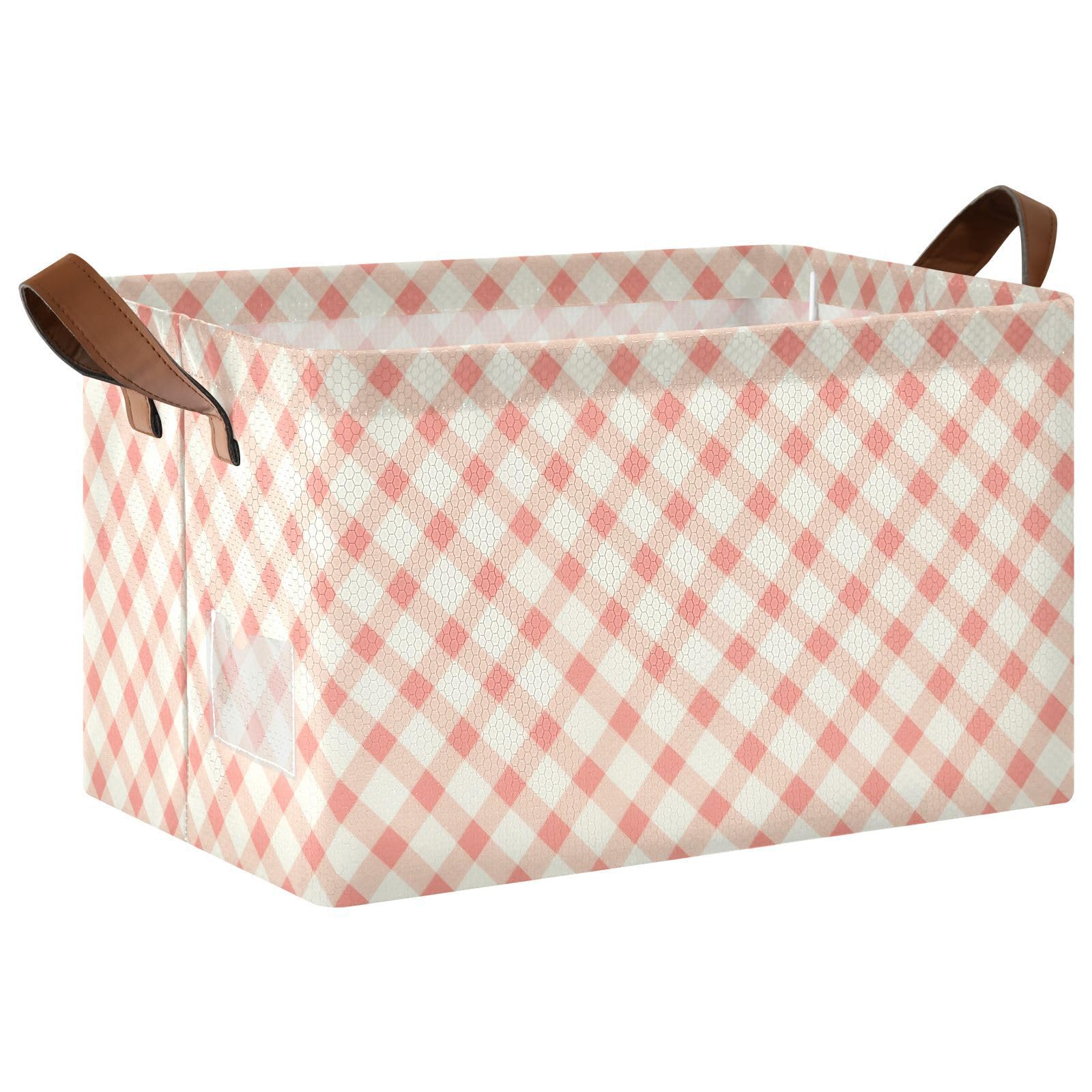 KLL Różowa kość słoniowa w kratkę retro duże kosze do przechowywania z uchwytami duży dekoracyjny organizer do organizacji, 2-pak cajas de almacenamiento para closet