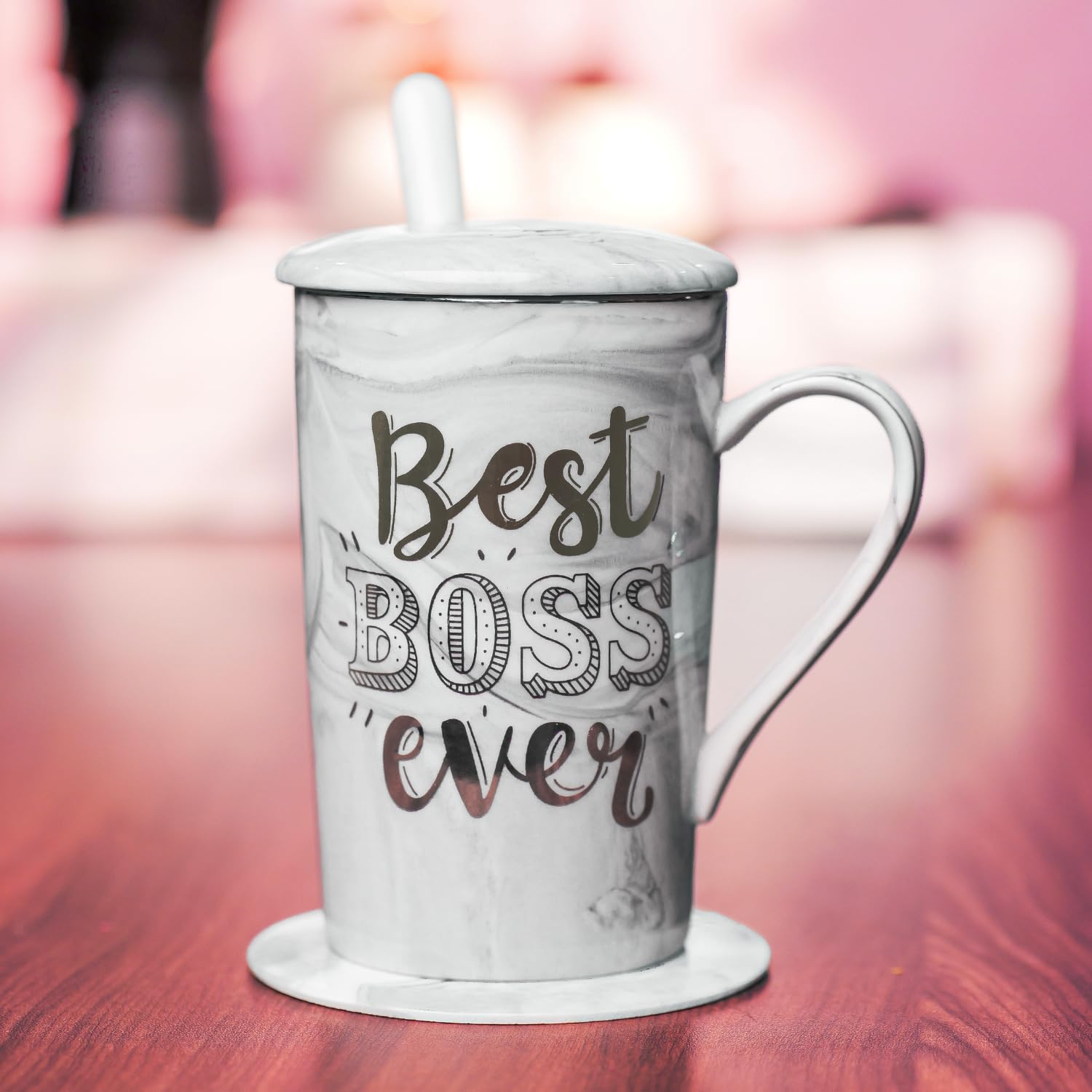 NYRWANA Coffee Mug, Birthday Present for Man, Mugs for Present, Ceramic Mug, Gift for Men Special Unique, Ceramic Mug, Cute Mugs with Spoon, Box & Bag (400ml - Grey)