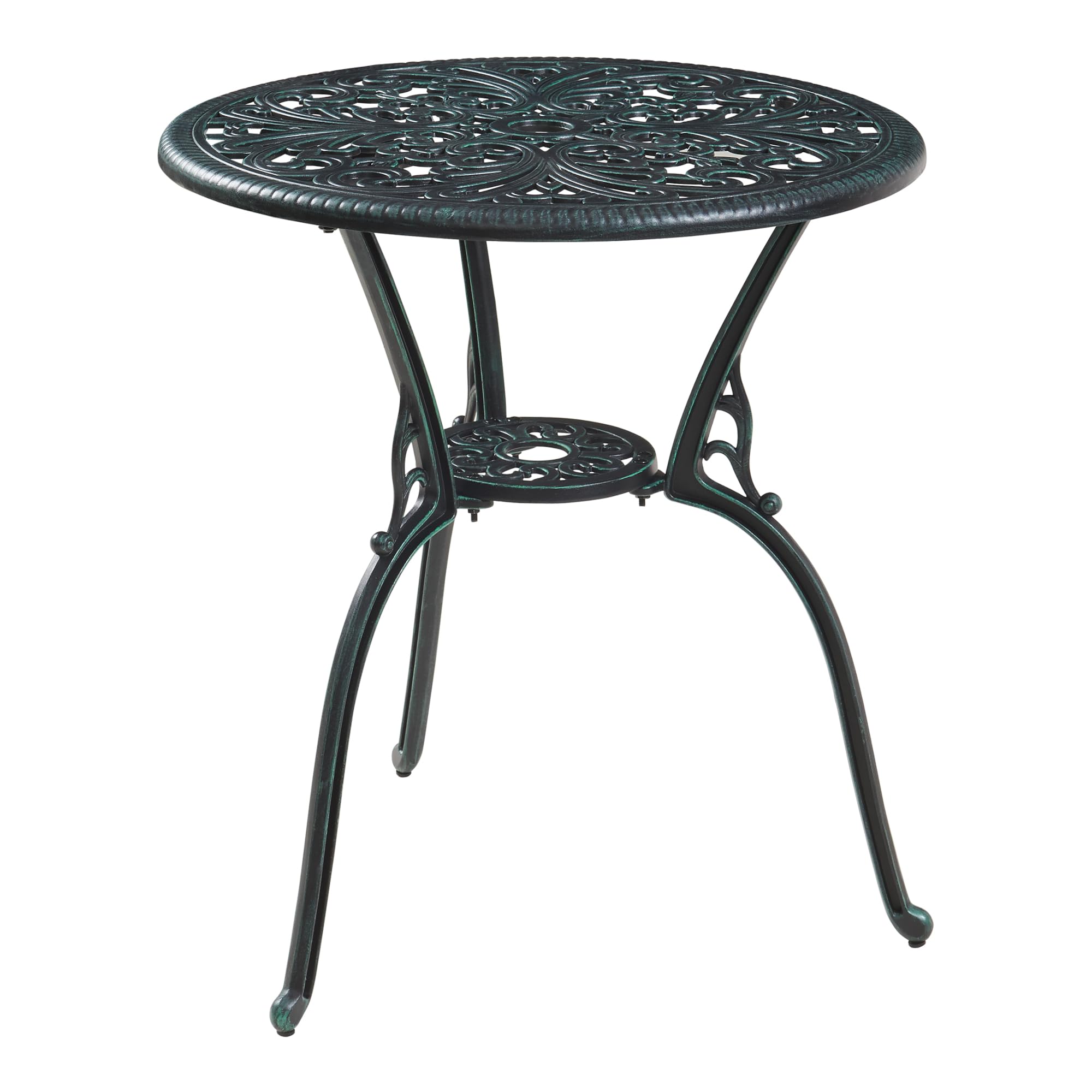 casa.pro Juego de Bistró de 3 Piezas Lupsam Set de 1 Mesa con Abertura para Sombrilla y 2 Sillas Conjunto de Muebles de Exterior Terraza Jardín Patio Balcón Aluminio - Gris Oscuro con pátina Verde
