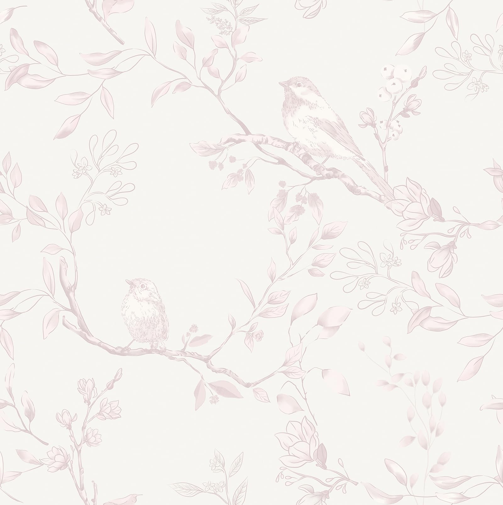 Timeet Peel and Stick Wallpaper Beige Floral 44CM×10M Waterproof Self Adhesive Vinyl Cream and Pink Flower Bird Contact Paper Removable Vinyl Wrap Thicken Sticky Back Plastic Roll Wall Furniture Decor