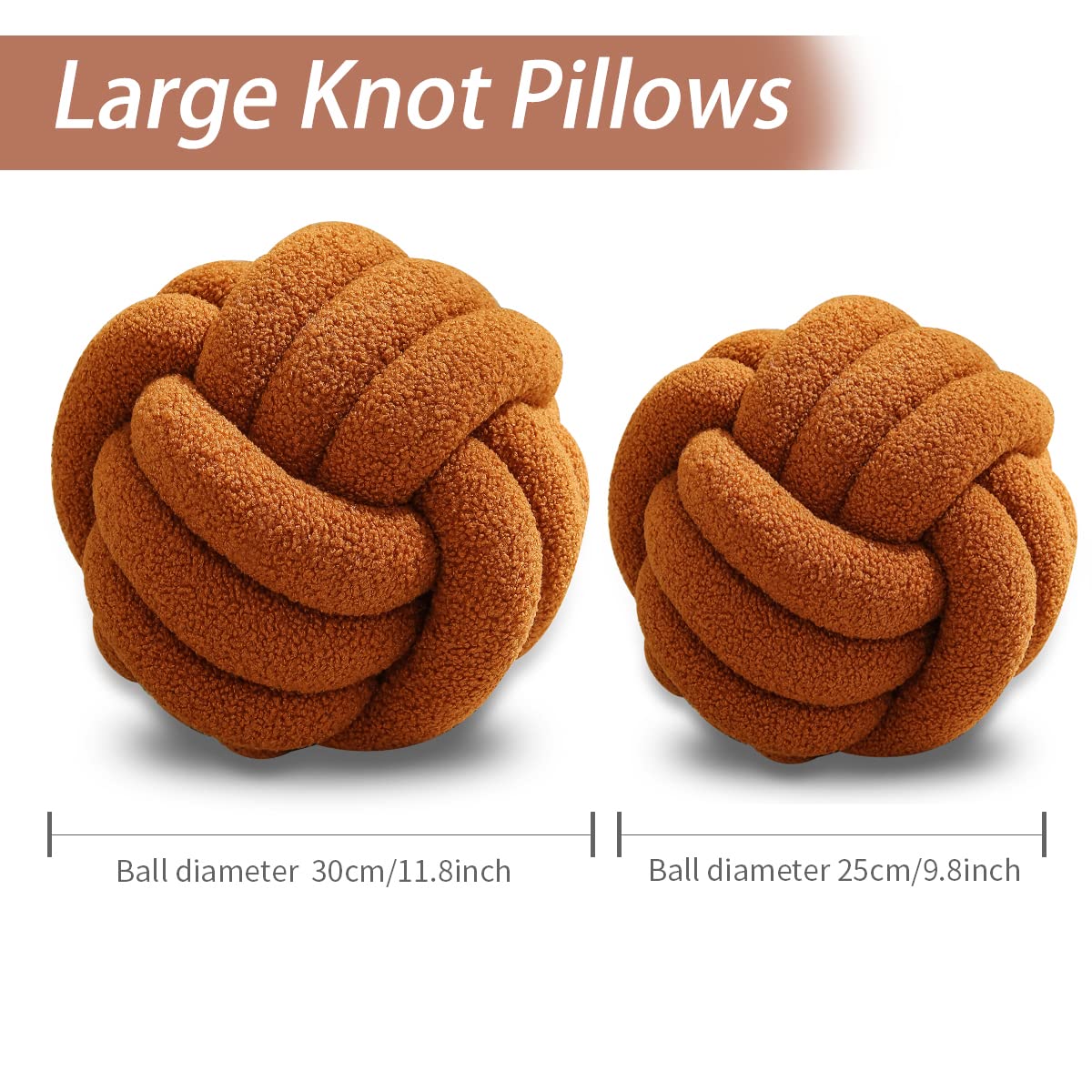 Knotenkissen, Ball, rund, weiß, Knotenkissen, weiches Heimdekorationskissen, Bouclé, Kreis, geknotetes Kissen, handgefertigtes Wurfkissen, Akzentkissen für Couch, Sofa, Schlafzimmer, 24,9 cm