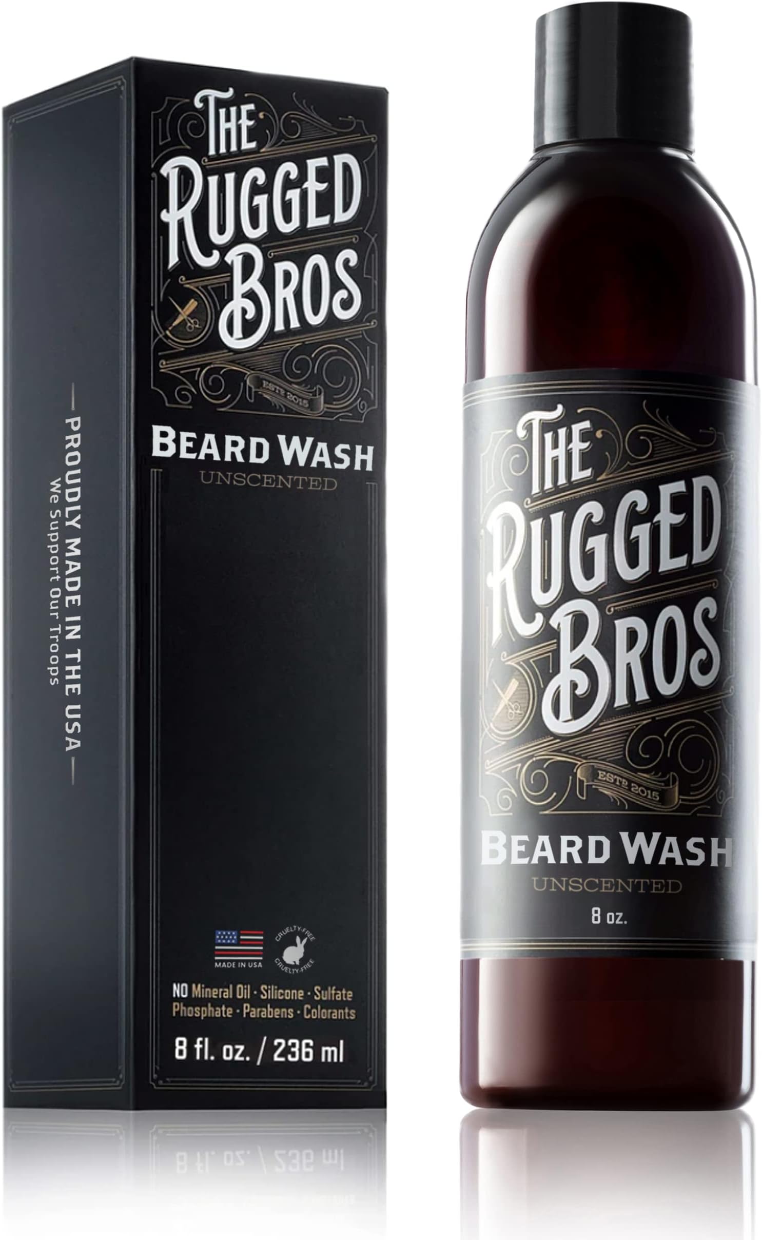 The Rugged Bros Beard Wash Unscented : for Face and Beards - Natural Shampoo Made with Organic Aloe Vera Leaf Juice - Cleanses Facial Oil and Dirt While Softening and Moisturizing (Unscented)