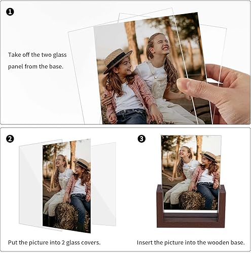 Miniatura 4 de PETAFLOP Marco de fotos de 4 x 6, marcos de fotos rústicos de doble cara con base de madera en forma de U para exhibición de fotos de 4 x 6