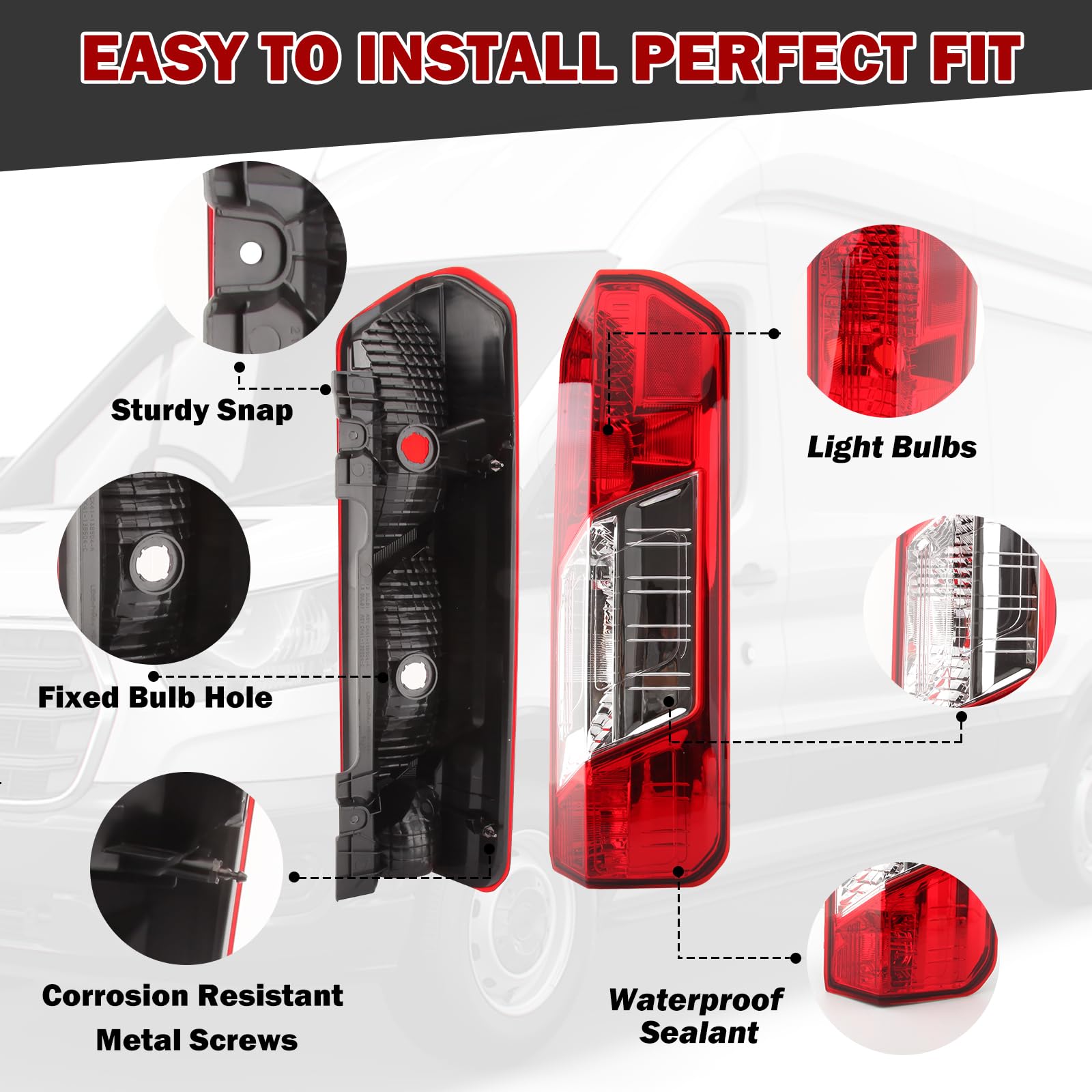 Tail Light Assembly Compatible With Ford Transit 150 250 350 2015 2016 2017 2018 2019 2020 2021 2022, Halogen Rear Brake Tail Lamp W/o Bulbs, Right/Passenger Side, DOT/SAE Compliant - Foto 9